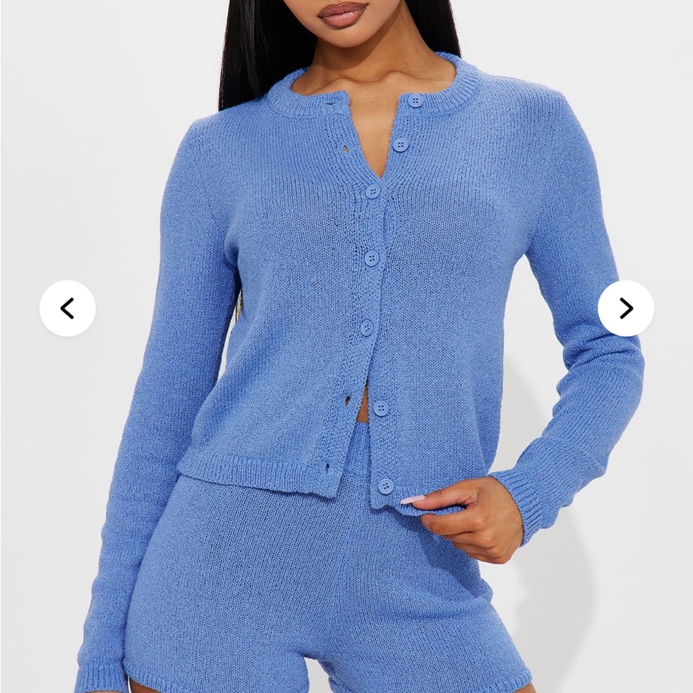 Mariah Long Sleeve Sweater Short 2 piece Set - Blue